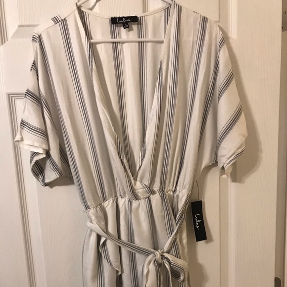 Grey and White Striped Romper - Picture 2 of 3